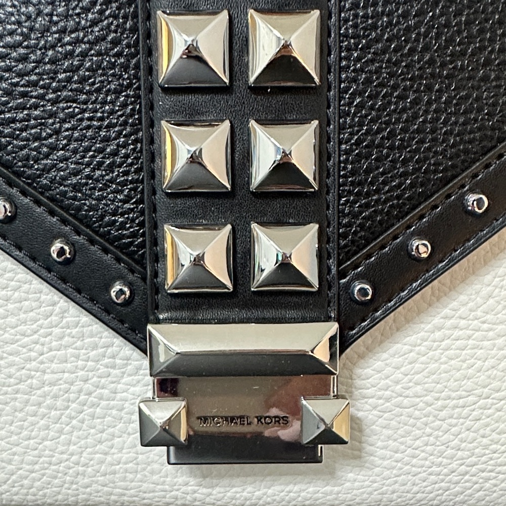 Michael Kors Whitney NWT Black and White Crossbody Bag w Silver Studs Hardware - Picture 10 of 12